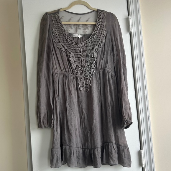 Women's Long Sleeve Lace Boho Blouse Tunic Grey Sz XL Whimsical Fairy Core Flowy - Picture 1 of 7